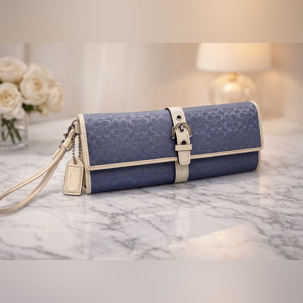 Coach Blue Signature Wristlet Clutch
